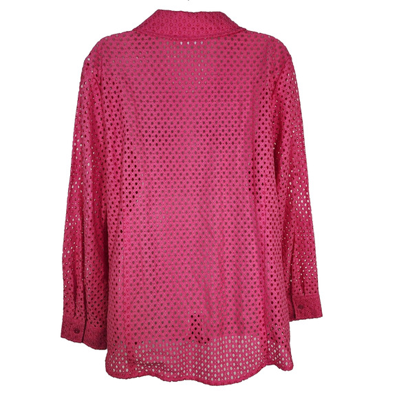 Denim & Co Shirt Womans Size 1X Pink Button Front Eyelet Long Sleeve A288398 - Picture 2 of 9